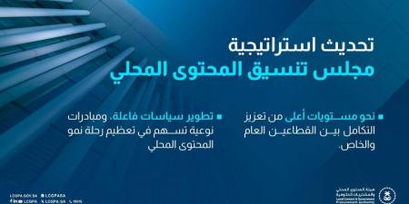  هيئة المحتوى المحلي والمشتريات الحكومية تُطلق استراتيجية مجلس تنسيق المحتوى المحلي المحدثة