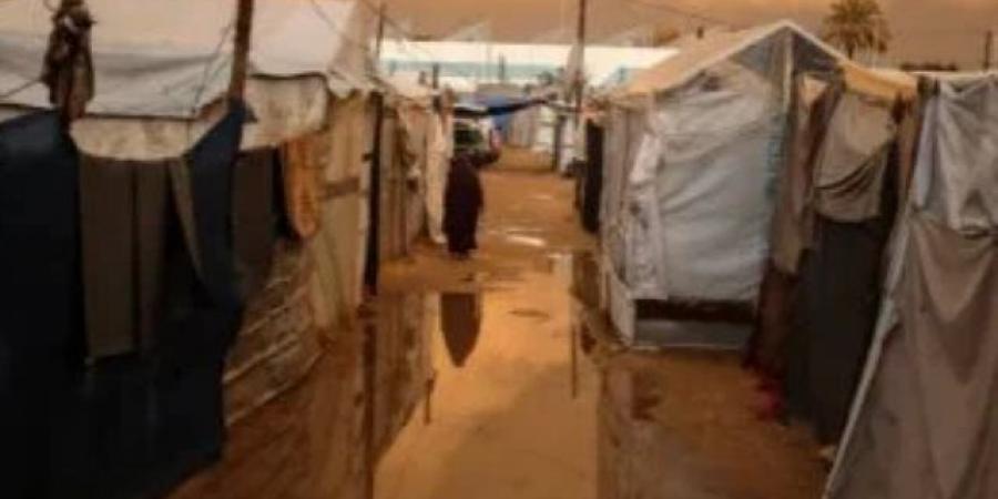 أمطار غزيرة تغرق خيام النازحين فى مناطق بقطاع غزة